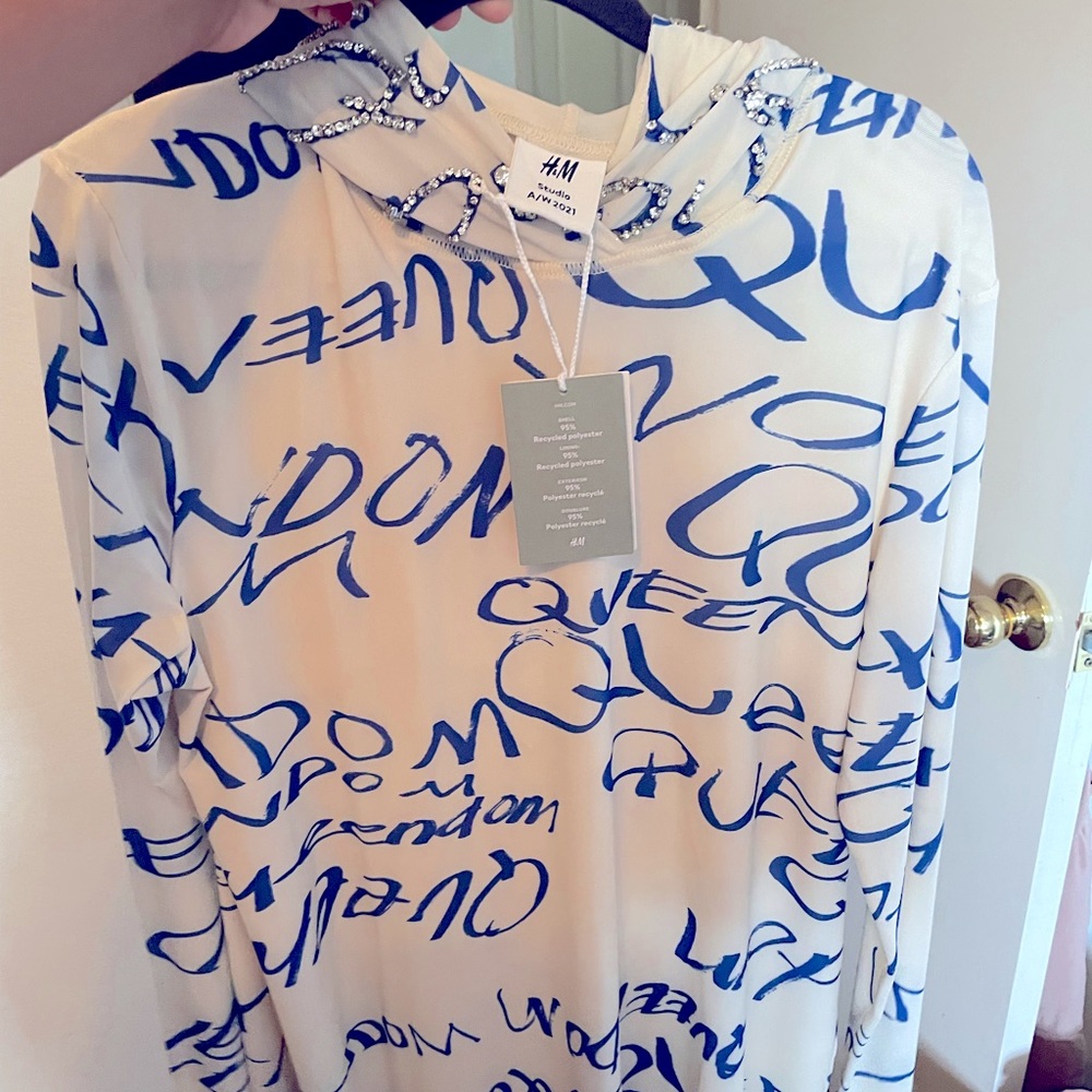 H&M Studio A/W 2021 pullover long sleeve hooded top with jeweled hood